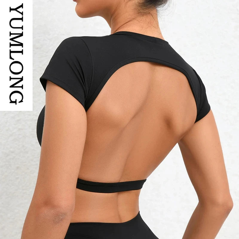 Onyx Athlete Women’s Backless Yoga Crop Top – Customizable Activewear with Chest Pads, Luxe Gym Tank