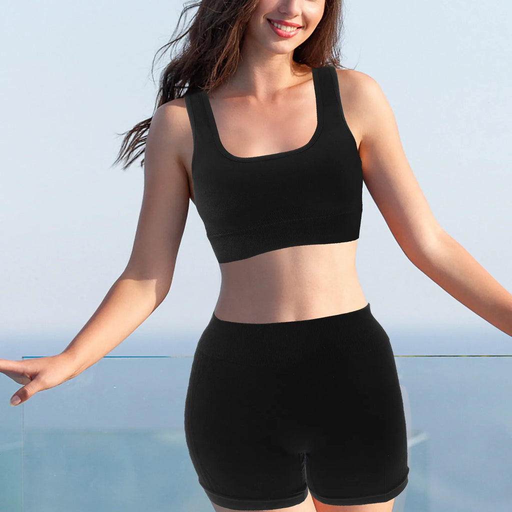 Onyx Athlete Women’s Yoga Set – Breathable Stretch Shorts & Stylish Comfort Top, Luxe Fitness Activewear.