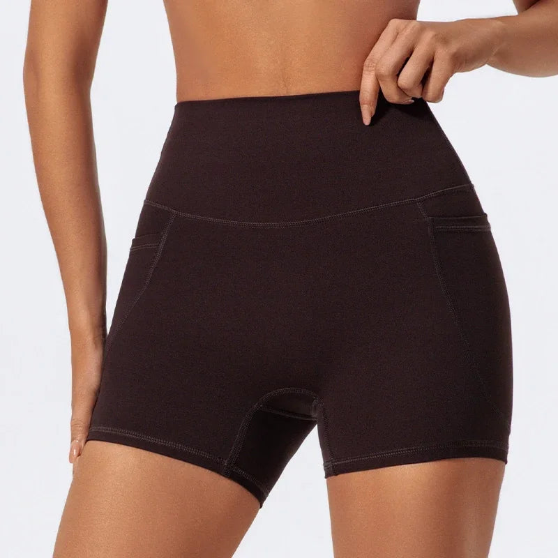 Onyx Athlete Women’s High-Waist Yoga Shorts – Quick-Dry, Breathable, Pocketed Luxe Activewear